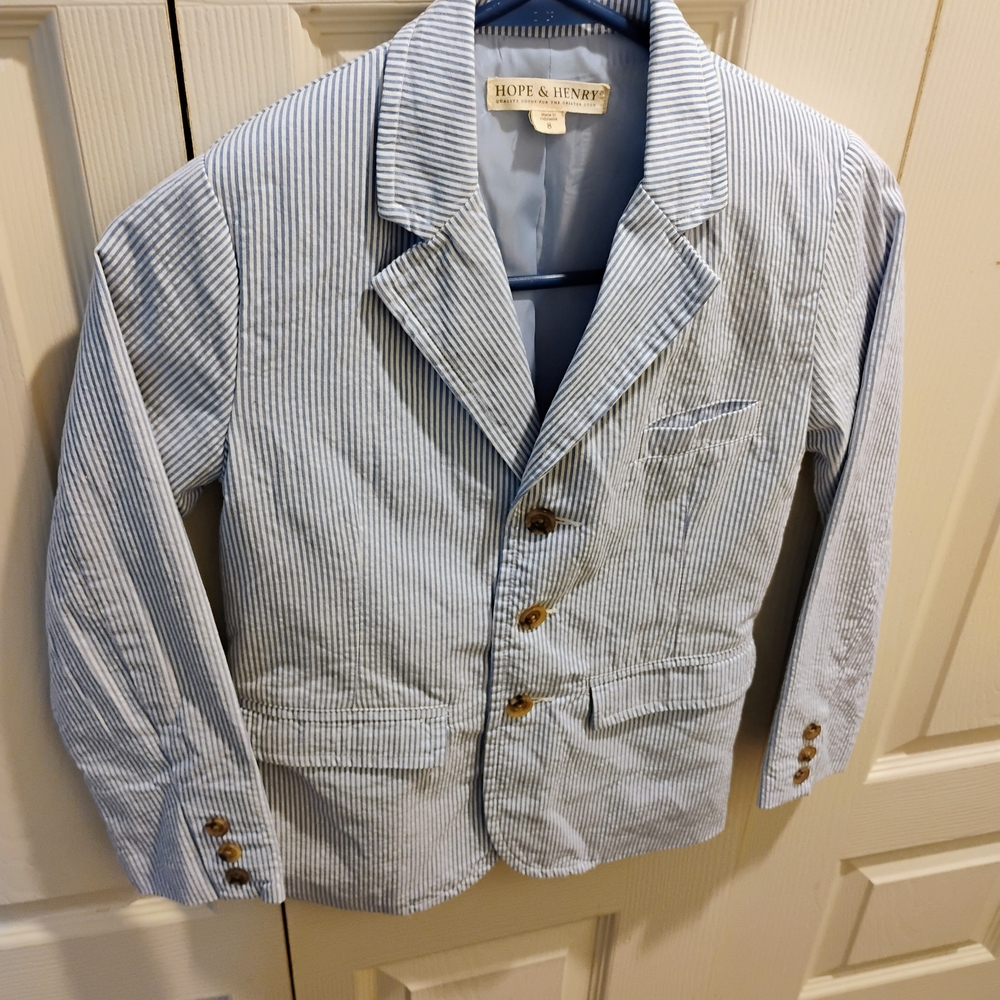 Light Blue and White Pinstripe Blazer with Notched Lapels